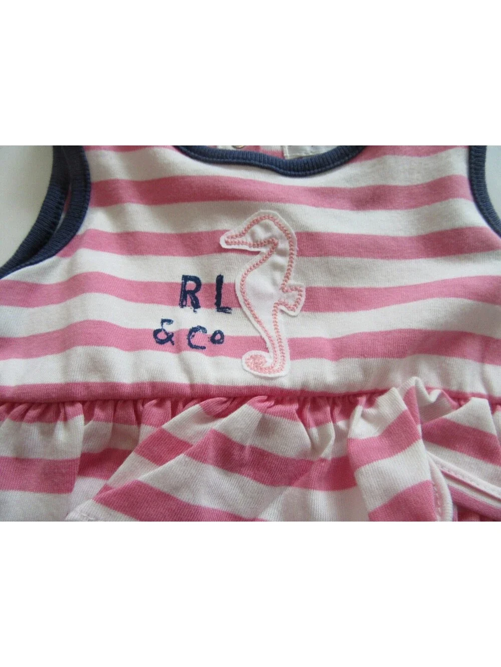 Ralph Lauren Baby Girls Shortall One Piece Seahorse Romper Pink Striped 3 Months